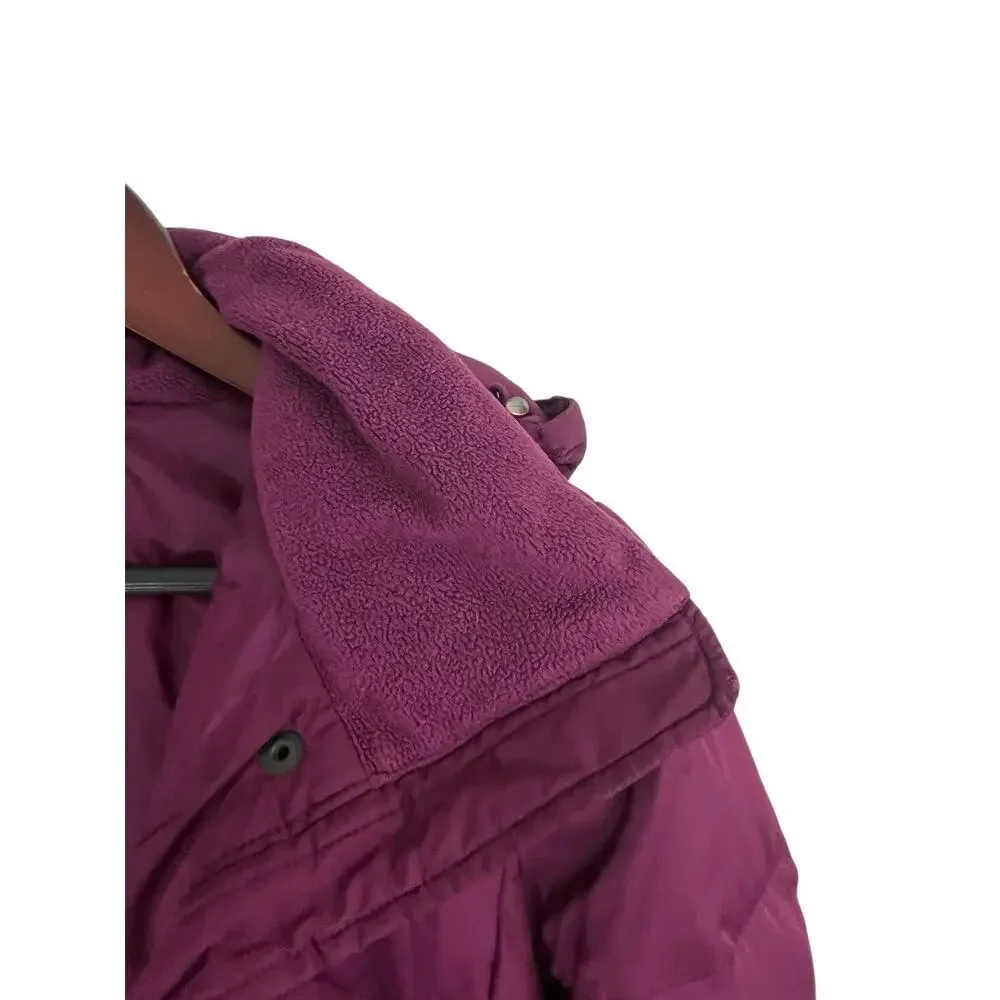 Lands' End Women's Jacket Puffer Coat XS Down Maroon Magenta Removable Hood Midi
